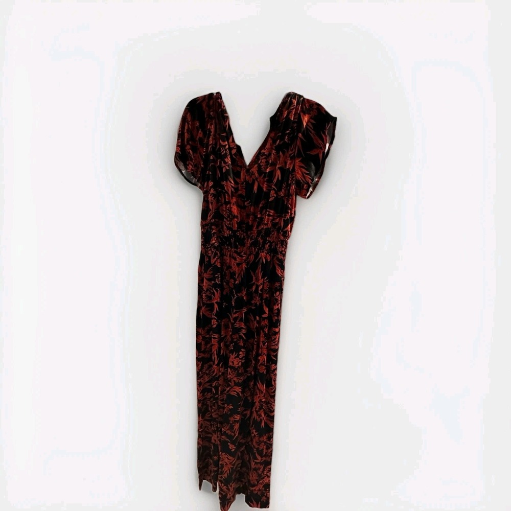 Anthropologie Womens Printed  V-Neck Romper Black & Rust Floral Size Small